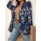 Plus Size - Plus Size Women'S Navy & Multicolor Floral Print Milk Silky Cardigan - Elegant Casual Soft Draping Coat with Fit, Machine Washable Round Neck Sweater for Fall Winter, Daily Commute, Dating & Social Events, Wrinkle-Resistant Layering Piec