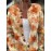 Plus Size - Plus Size, Women'S Plus Size Lightweight Floral Print Cardigan - Vibrant Orange & Yellow All-Over Flower Pattern, Elegant Round Neck Long Sleeve Sweater Coat, Non-Stretch Fabric Fall Winter Outerwear for Casual to Formal Wear