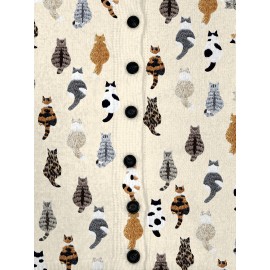 [Playful Design] Plus Size - Women's Lightweight Sweater Jacket - Pastel Pink With Black & White Animal Print, Button-Front Closure, Non-Bulky Long Sleeve Cardigan For Fall/Winter, Everyday & Formal Outfits - Position BK 052032, Fall Fashion, Playful Design, Comfortable Fit, Stylish Outerwear, Fashion Lovers, Cat Cardigan/Sweater For Women, Cardigan For Curvy Women, Curve Cat Print, Cardigans Women Good Quality, Vest Woman Large Size With Sleeve