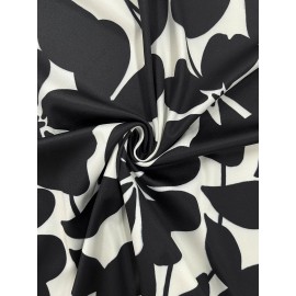 Plus Size - Plus-Size Women'S Elegant Black Floral Print Cardigan - V-Neck Long Sleeve Open Front Sweater with White Poppies & Black Floral Pattern, Cozy Fall Winter Sweater for Office, Casual & Casual Attire, Versatile Layering Piece for Women