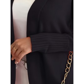 Elegant Oversized Long Sleeve Cardigan for Women - Solid Color, Medium Stretch, with Pockets, Fall/Winter Fashion, Plus Size, Pink