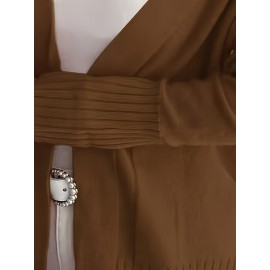 Elegant Oversized Long Sleeve Cardigan for Women - Solid Color, Medium Stretch, with Pockets, Fall/Winter Fashion, Plus Size, Pink