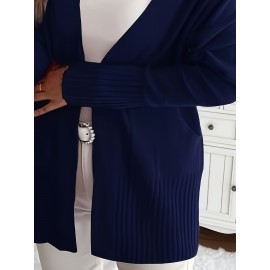 Elegant Oversized Long Sleeve Cardigan for Women - Solid Color, Medium Stretch, with Pockets, Fall/Winter Fashion, Plus Size, Pink