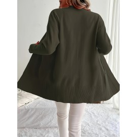 Elegant Oversized Long Sleeve Cardigan for Women - Solid Color, Medium Stretch, with Pockets, Fall/Winter Fashion, Plus Size, Pink