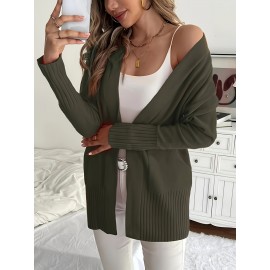 Elegant Oversized Long Sleeve Cardigan for Women - Solid Color, Medium Stretch, with Pockets, Fall/Winter Fashion, Plus Size, Pink
