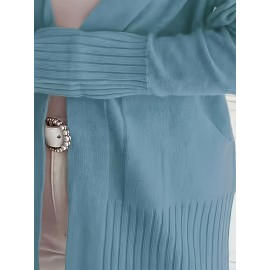 Elegant Oversized Long Sleeve Cardigan for Women - Solid Color, Medium Stretch, with Pockets, Fall/Winter Fashion, Plus Size, Pink