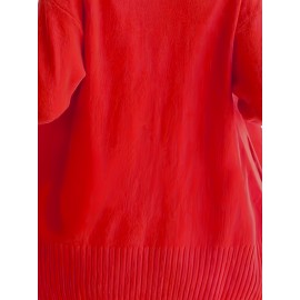 Elegant Oversized Long Sleeve Cardigan for Women - Solid Color, Medium Stretch, with Pockets, Fall/Winter Fashion, Plus Size, Pink