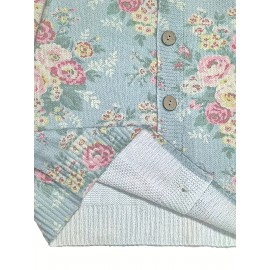 Plus Size - Women'S Plus Size 3D Floral Print Cardigan - Pink, White & Light Blue Long-Sleeve Casual Button-Up Jacket, Soft Lightweight Round Neck Layered Top for Spring & Fall, Autumn Outerwear, Spring Outerwear Single Layer Jacket, Lightweight Cardigan, Spring Fall Wear, Round Neck Design, Soft Texture