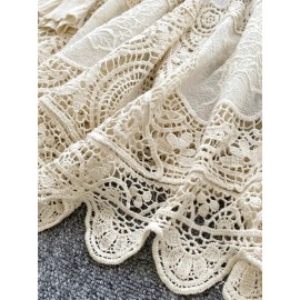 NEW Bohemian Style Vintage Dress Women's Loose Hollow Hook Flower Design Short Midi Skirt