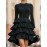 Women'S Elegant Solid Black A-Line Layered Hem Tunic Dress with Puffed Sleeve-like Effect - Structured Fitted Top & Flowing Skirt, Floor-Length or Above-Knee Length, Machine Washable Formal Party Wedding Gala Dress for Spring/Fall, Round Neck Long Sleeve Elegant Party Dress for Women, Wedding Dresses for Women, Formal Dress, Elegant Classy Dresses for Women, Wedding Dress, Dresses for Women Elegant Classy, Highquality Fabric, Smooth Texture Dress, Long Sleeve Dresse For Women, Women