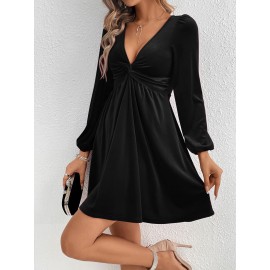 Women's Elegant Vintage Luxury Deep V-Neck Wedding Dress - Waist-Cinching A-Line Evening Gown with Long Sleeves, Tailored Fall/Winter Formal Party Gala Attire, V-Neck A-Line Dress (Machine Washable)