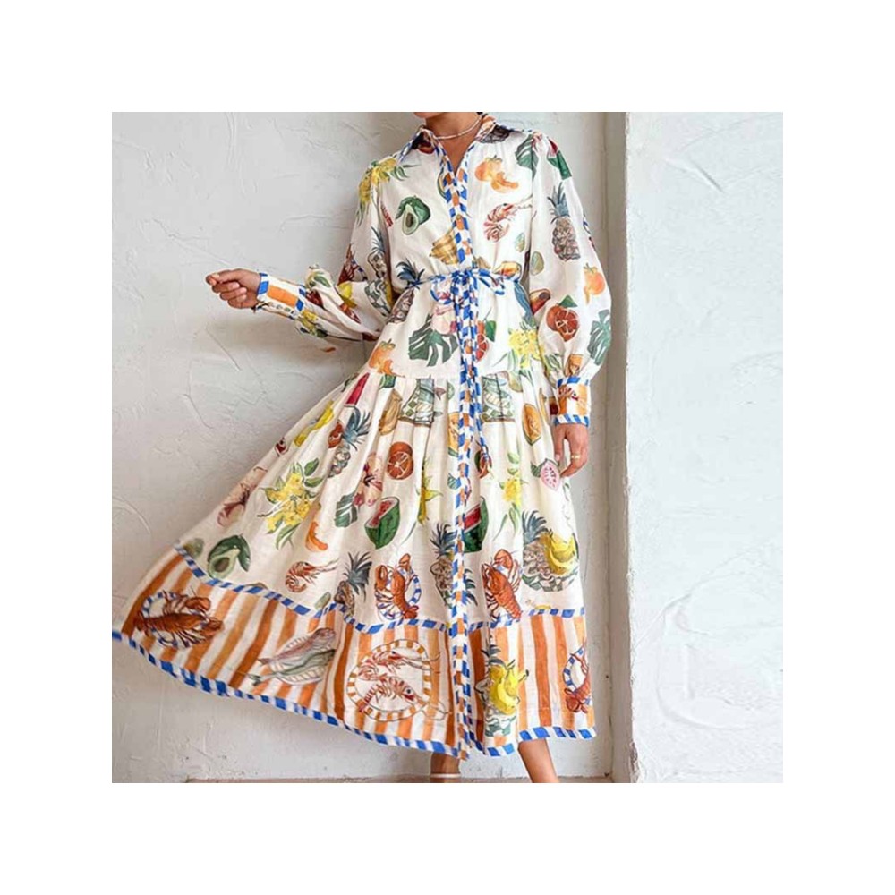 Women'S Retro Patchwork Print Maxi Dress | Belted Long Sleeve Gown for Artistic & Bohemian Chic Style, Geometric-Pattern, Fall/Winter Season, Off the Shoulder Collar, Regular Fit, Flared Hem