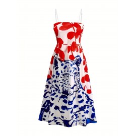 Floral Print A-Line Dress with Spaghetti Strap Neckline - Short to -Length Dress in Vibrant Botanical Patterns, Machine Washable Dress for Weddings, Parties & Beach Events - New Large Size Available for all-Season Casual