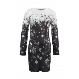 Women's Elegant Winter Dress with Snowflake Pattern - Slim-Fit Curve-Hiding Long Sleeve Party & Commuting Dress, Round Neck Machine Washable Christmas Attire for, Weddings, New Year's Events (Autumn/Winter)