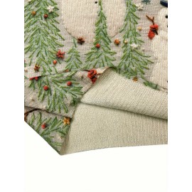 Women's Lightweight Winter Sweater - Full Snowman Print (Snowmen, Pine Trees, Holly) Long Sleeve Round Neck Sweater Coat Jacket-like | Machine Washable Cozy -Like Top for Christmas Parties, Casual Outfits & Holiday Events (No Belt