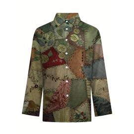 Vibrant Plus Size Women's Large Size Printed Shirt - Stylish Relaxed Fit - Soft Breathable Fabric - Casual Chic Style - Summer Essential, Everyday Outfit, Trendy Design, Quality Stitching, Comfortable Wear, Long Sleeve Top, Fashion Lovers