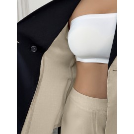 Women's Elegant Blazer & Wide-Leg Pants Set - Sleeveless Jacket with Belt, High-Waisted Trousers, Spring/Summer, Office or Casual, Formal Attire, Sleek Design