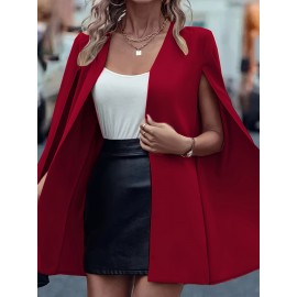 [Versatile Blazer] Elegant Women's Cape Sleeve Blazer Jacket | Solid Color H-Silhouette Open Front Design, Versatile All-Season Casual to Professional Outerwear | Quality Fabric, Minimalist Style, Dry Clean Only