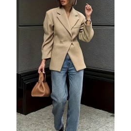 Women's Elegant Solid Color H-Line Suit Blazer - Button Front Lapel Jacket, Machine Washable Winter Winter Professional Attire for, Business Meetings & Formal Events (No  Required)