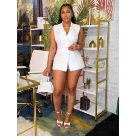 Women's Slim-Fit European Y2K Solid-Color Sleeveless Collar Blazer Dress - A-Line Single-Button Jacket, Structured Long Sleeve Blouse for, Commuting & Going Out, Tailored Winter-to-Fall Outerwear (Hand Wash/Dry Clean)