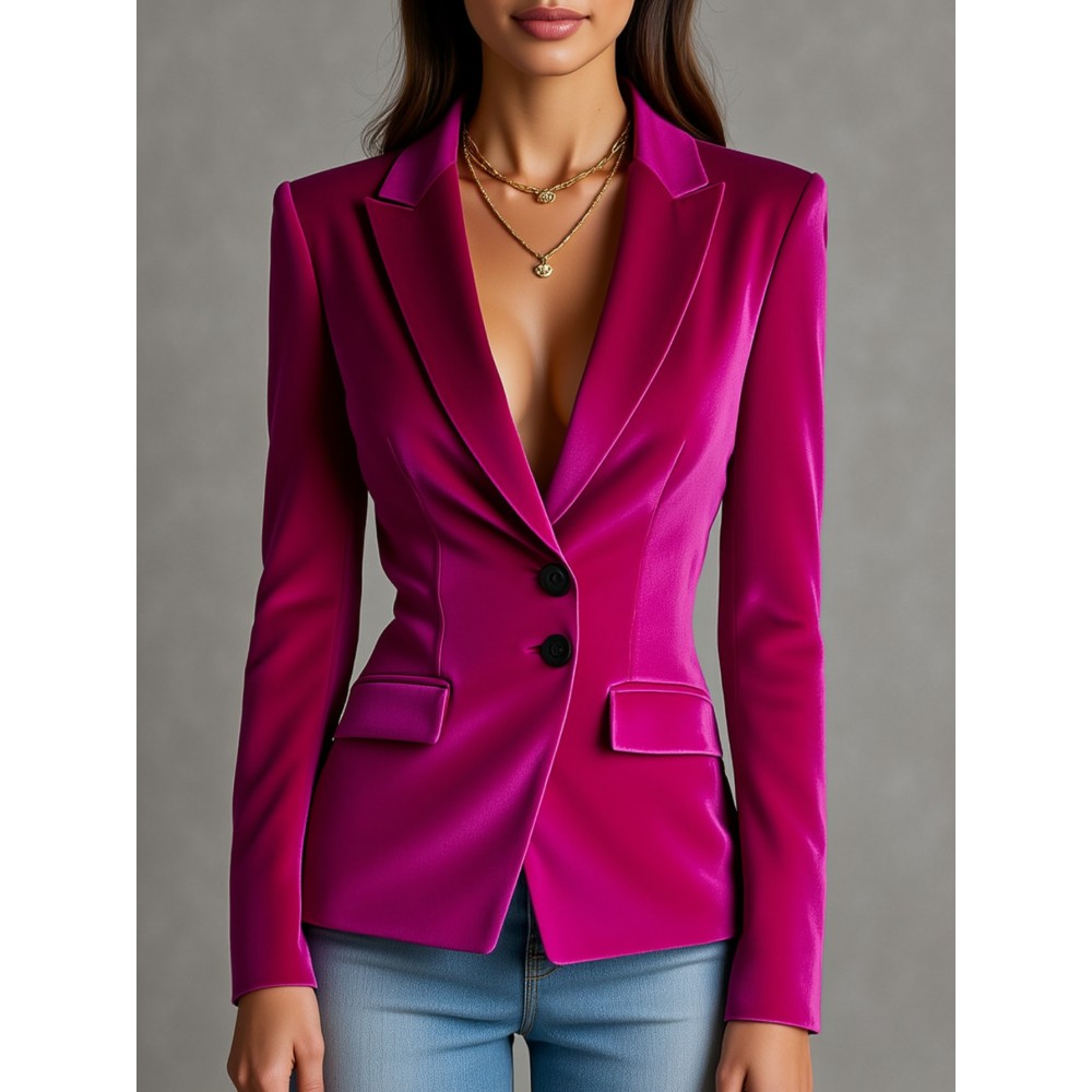 Women's Slim-Fit Blazer Jacket - X-Line Single-Breasted Suit Coat, Solid Color Professional & Party Wear, Hand Washable Fall/Winter Outerwear for Business Casual & Social Events (No Required) - Elegant Tailored Jacket for