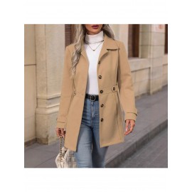 Women's Winter Blend Tweed Trench Coat - Thick Lapel Pea Coat with Single-Breasted Button Front, Slim Fit or Loose (Regular) Length, Machine Washable Dress Overcoat for Business Casual, Office & Casual Attire