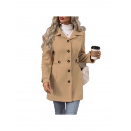 Women's Winter Blend Tweed Trench Coat - Thick Lapel Pea Coat with Single-Breasted Button Front, Slim Fit or Loose (Regular) Length, Machine Washable Dress Overcoat for Business Casual, Office & Casual Attire