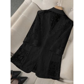 Women'S Lightweight Blazer - Elegant H-Silhouette Office Jacket, Non-Stretch Fabric, Three-Quarter Sleeve Blazer for Women, Professional & Casual Outfits (Spring/Fall/Summer) - Easy-Care Business Coat, Spring Summer Wear, Lace Trim Detailing, Fall Wardrobe, Breathable Material, Working Women