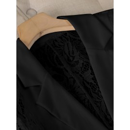 Women'S Lightweight Blazer - Elegant H-Silhouette Office Jacket, Non-Stretch Fabric, Three-Quarter Sleeve Blazer for Women, Professional & Casual Outfits (Spring/Fall/Summer) - Easy-Care Business Coat, Spring Summer Wear, Lace Trim Detailing, Fall Wardrobe, Breathable Material, Working Women