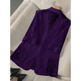 Women'S Lightweight Blazer - Elegant H-Silhouette Office Jacket, Non-Stretch Fabric, Three-Quarter Sleeve Blazer for Women, Professional & Casual Outfits (Spring/Fall/Summer) - Easy-Care Business Coat, Spring Summer Wear, Lace Trim Detailing, Fall Wardrobe, Breathable Material, Working Women