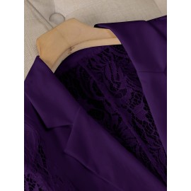 Women'S Lightweight Blazer - Elegant H-Silhouette Office Jacket, Non-Stretch Fabric, Three-Quarter Sleeve Blazer for Women, Professional & Casual Outfits (Spring/Fall/Summer) - Easy-Care Business Coat, Spring Summer Wear, Lace Trim Detailing, Fall Wardrobe, Breathable Material, Working Women