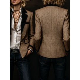 Elegant Double-Breasted Blazer Jacket - Button Front Closure, Loose Fit Collar Coat, Machine Washable Solid Color for all-Season Professional & Casual Wear (HW915)