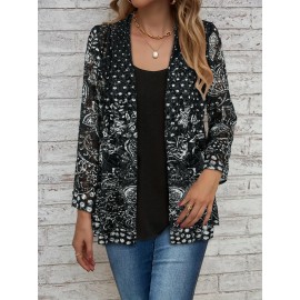 Women's Large Size Lace Color Block Anti-Sun Open Cardigan Suitable for Beach and Street Wear in All Seasons